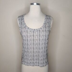 Athleta Breezy Muscle Tank White Black Print Hi‎ Low